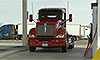 Photo of the front of a red truck