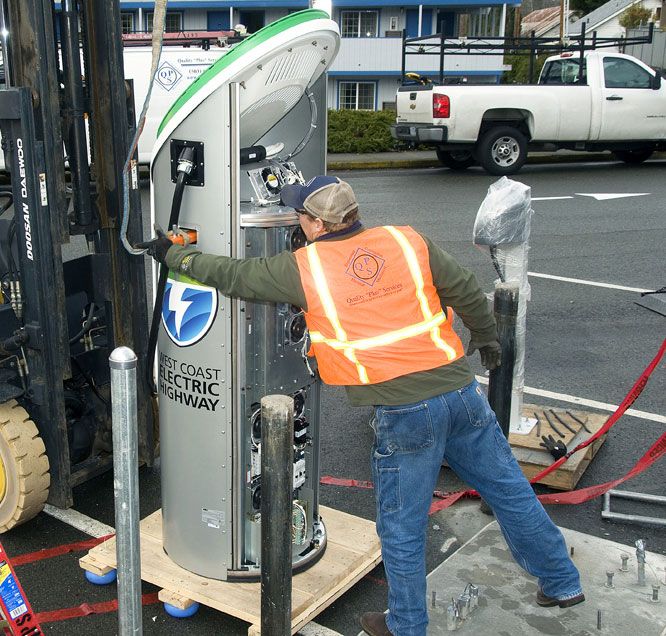 person using an electric vehicle charging station