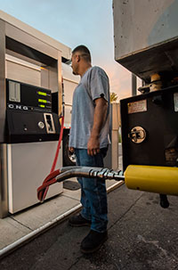 Photo of a compressed natural gas fueling station.